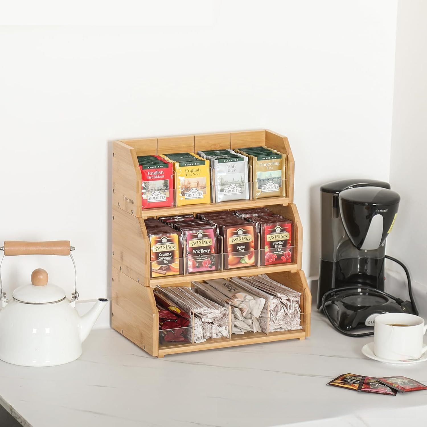 Coffee Tea Bags - 대나무 티백 보관함 3단 커피백 진열대