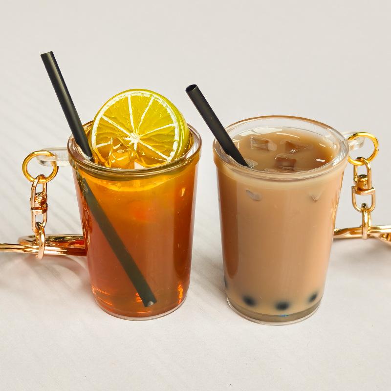Coffee Tea Hong Kong - 만화 홍콩 레몬티 펄 밀크티 키체인