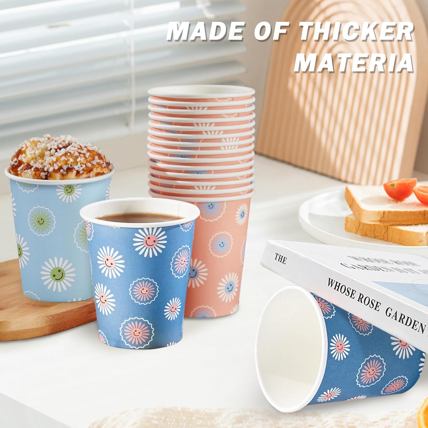 300팩 8온스 일회용 종이컵, 꽃무늬 데이지 디자인, - Coffee Tea Images 리뷰 및 가격