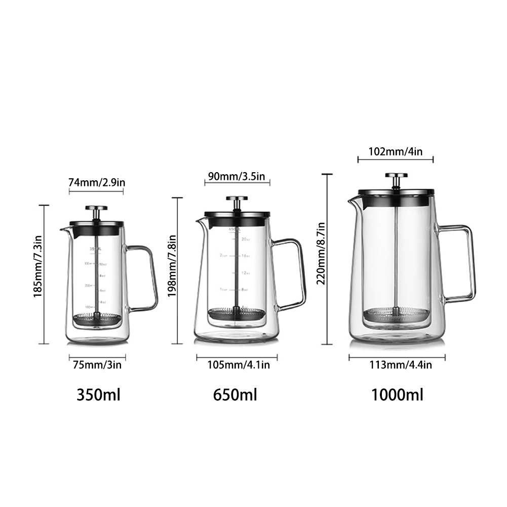 더블 레이어 프렌치 프레스 포트 고보로실리케이트 차 커 - Coffee Tea Pots 리뷰 및 가격