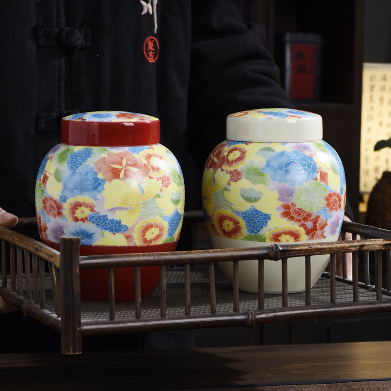중국산 도자기 차 보관 용기, 화려한 꽃무늬, 밀폐형  - Coffee Or Tea Please 리뷰 및 가격