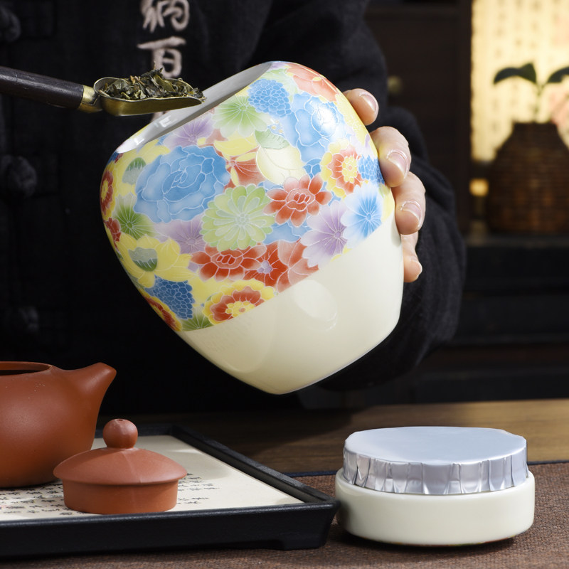 중국산 도자기 차 보관 용기, 화려한 꽃무늬, 밀폐형  - Coffee Or Tea Please 리뷰 및 가격